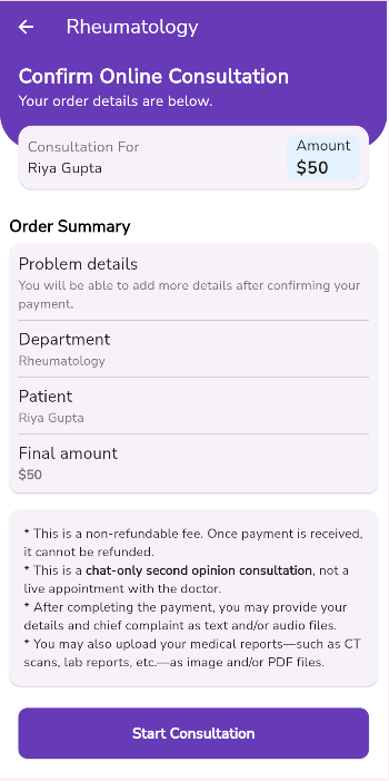 Ask your question and chat with the doctor in the app